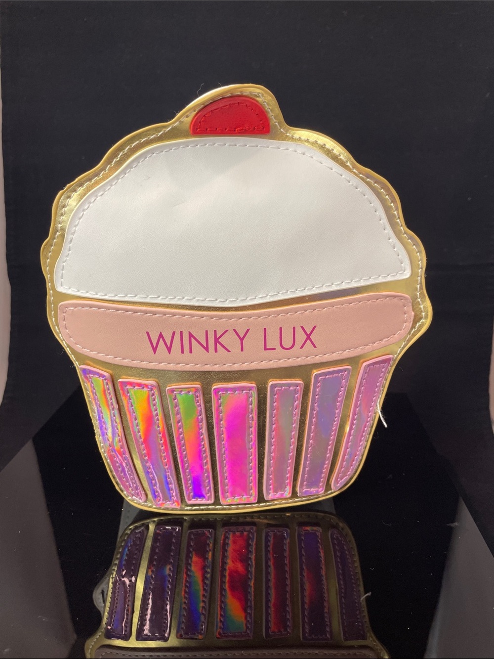 WINKY LUX Cupcake Pouch in White, Pink & Gold with Holographic Panels
